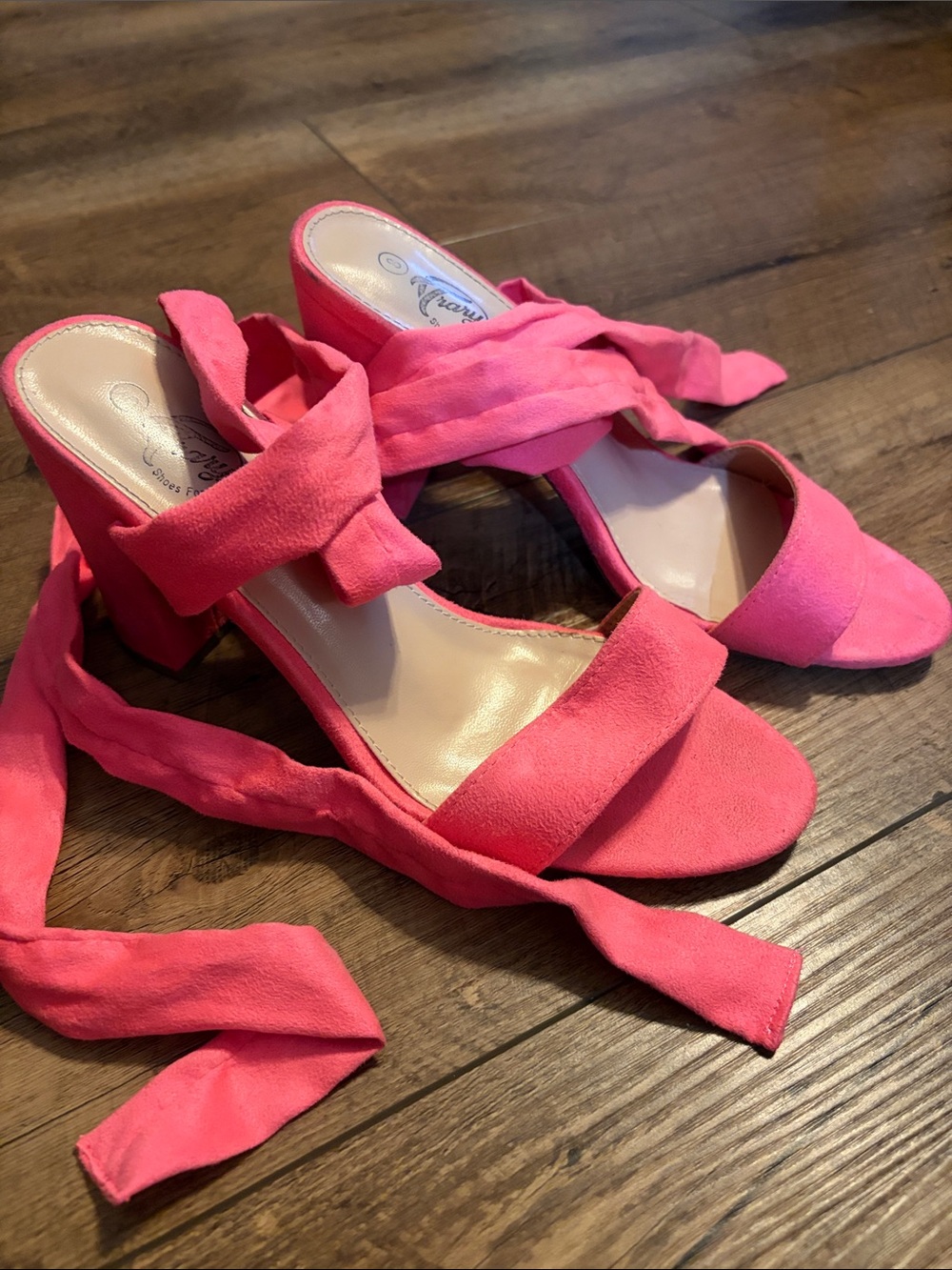 Trary Pink Wrap Block Heel Sandals